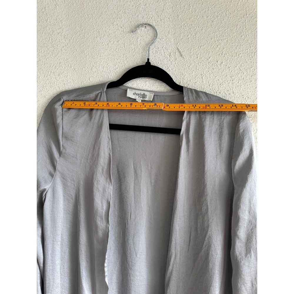 Charlotte Russe Longline Duster Cardigan Medium Silver Grey Satin Shimmer Layer - Picture 4 of 7